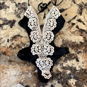 Black crochet lace swimsuit